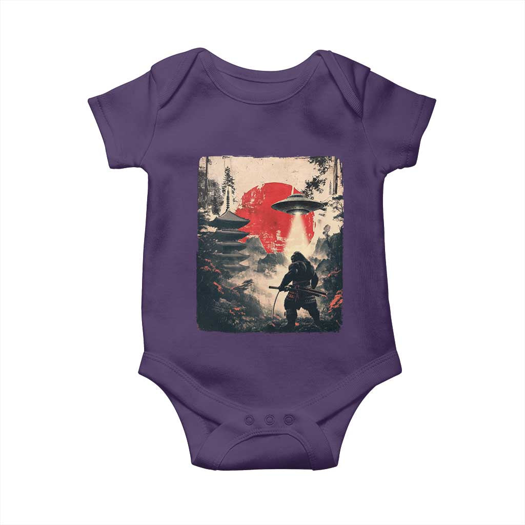 Samurai Bigfoot Baby Onesie Funny Japanese Retro Vintage Sasquatch Graphic Ukiyo-e Art TS10 Purple Print Your Wear
