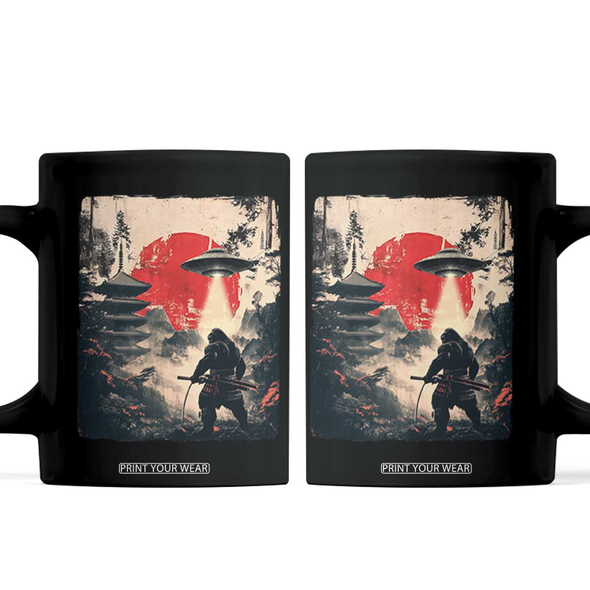 Samurai Bigfoot Coffee Mug Funny Japanese Retro Vintage Sasquatch Graphic Ukiyo-e Art TS10 Black Print Your Wear