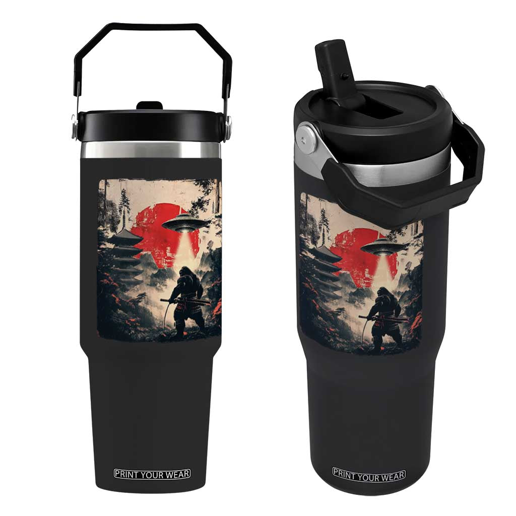 Samurai Bigfoot Flip Straw Tumbler Funny Japanese Retro Vintage Sasquatch Graphic Ukiyo-e Art TS10 One Size: 30 oz Black Print Your Wear