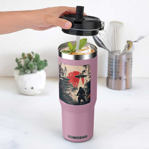 Samurai Bigfoot Flip Straw Tumbler Funny Japanese Retro Vintage Sasquatch Graphic Ukiyo-e Art TS10 One Size: 30 oz Light Pink Print Your Wear