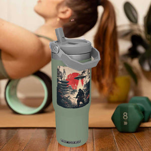 Samurai Bigfoot Flip Straw Tumbler Funny Japanese Retro Vintage Sasquatch Graphic Ukiyo-e Art TS10 One Size: 30 oz Moss Green Print Your Wear