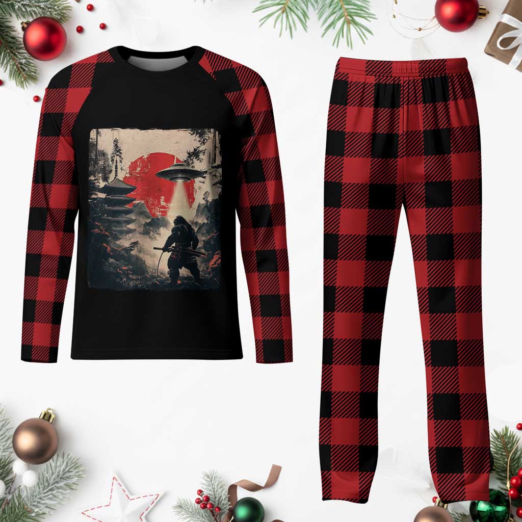 Samurai Bigfoot Plaid Pajama Set Funny Japanese Retro Vintage Sasquatch Graphic Ukiyo-e Art TS10 Buffalo Plaid Print Your Wear