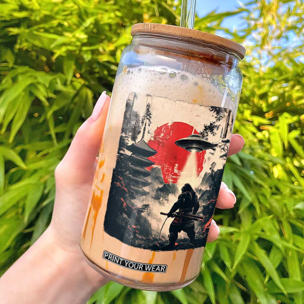 Samurai Bigfoot Glass Can Funny Japanese Retro Vintage Sasquatch Graphic Ukiyo-e Art TS10 Black Print Your Wear