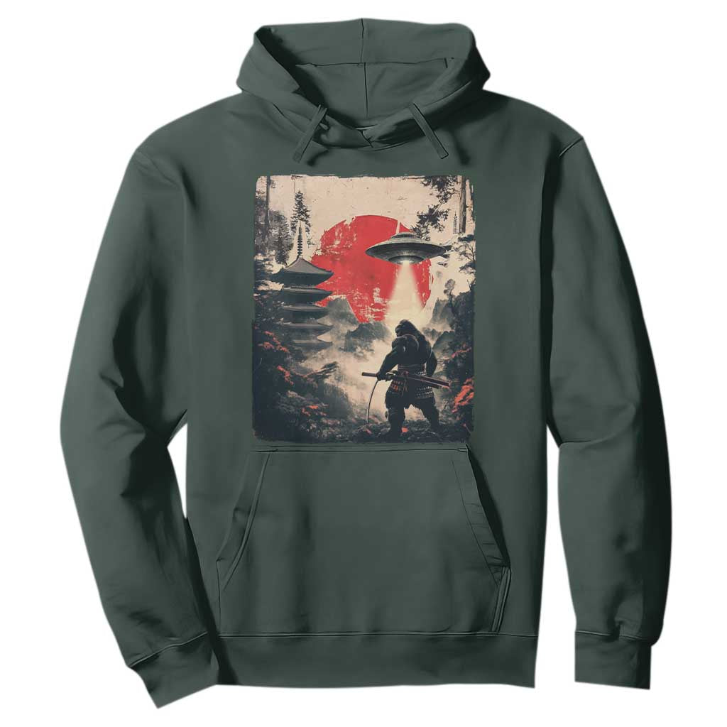 Samurai Bigfoot Hoodie Funny Japanese Retro Vintage Sasquatch Graphic Ukiyo-e Art TS10 Dark Forest Green Print Your Wear