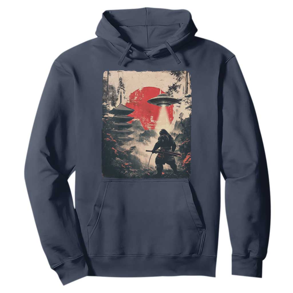 Samurai Bigfoot Hoodie Funny Japanese Retro Vintage Sasquatch Graphic Ukiyo-e Art TS10 Navy Print Your Wear