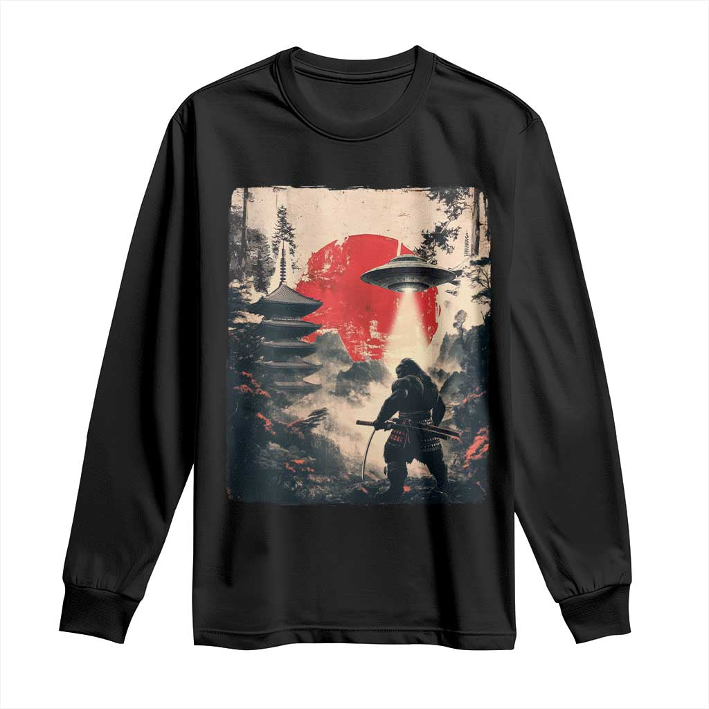 Samurai Bigfoot Long Sleeve Shirt Funny Japanese Retro Vintage Sasquatch Graphic Ukiyo-e Art TS10 Black Print Your Wear