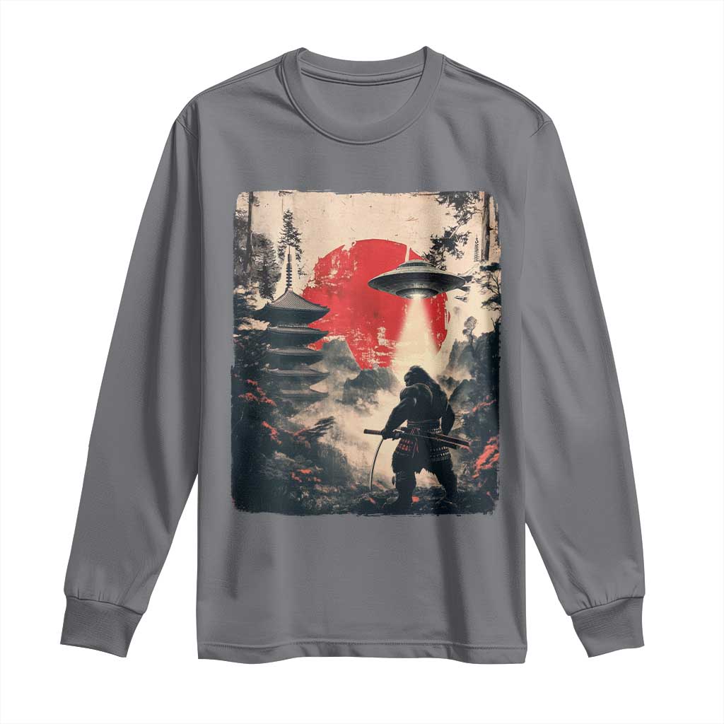 Samurai Bigfoot Long Sleeve Shirt Funny Japanese Retro Vintage Sasquatch Graphic Ukiyo-e Art TS10 Charcoal Print Your Wear