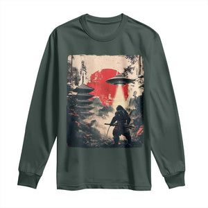 Samurai Bigfoot Long Sleeve Shirt Funny Japanese Retro Vintage Sasquatch Graphic Ukiyo-e Art TS10 Dark Forest Green Print Your Wear