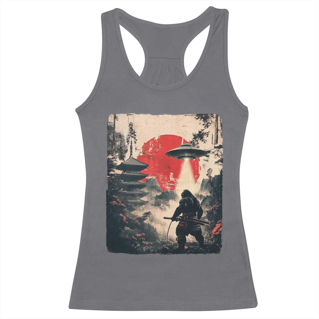 Samurai Bigfoot Racerback Tank Top Funny Japanese Retro Vintage Sasquatch Graphic Ukiyo-e Art TS10 Charcoal Print Your Wear