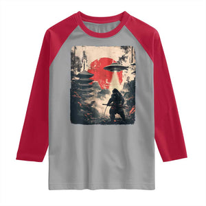 Samurai Bigfoot Raglan Shirt Funny Japanese Retro Vintage Sasquatch Graphic Ukiyo-e Art TS10 Sport Gray Red Print Your Wear
