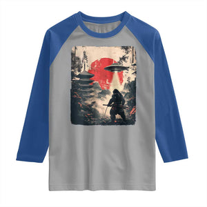 Samurai Bigfoot Raglan Shirt Funny Japanese Retro Vintage Sasquatch Graphic Ukiyo-e Art TS10 Sport Gray Royal Print Your Wear