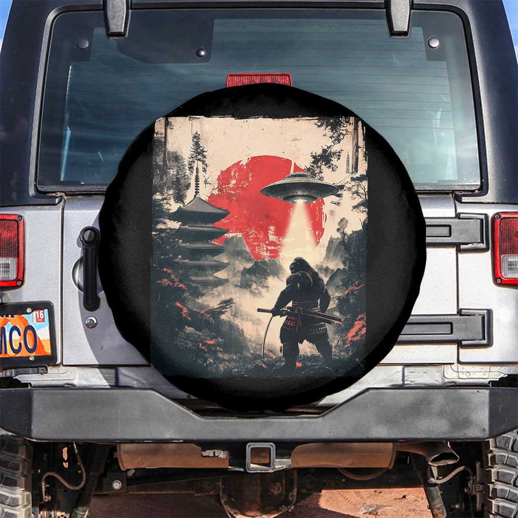 Samurai Bigfoot Spare Tire Cover Funny Japanese Retro Vintage Sasquatch Graphic Ukiyo-e Art TS10 No hole Black Print Your Wear