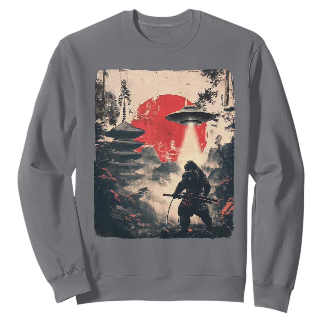 Samurai Bigfoot Sweatshirt Funny Japanese Retro Vintage Sasquatch Graphic Ukiyo-e Art TS10 Charcoal Print Your Wear