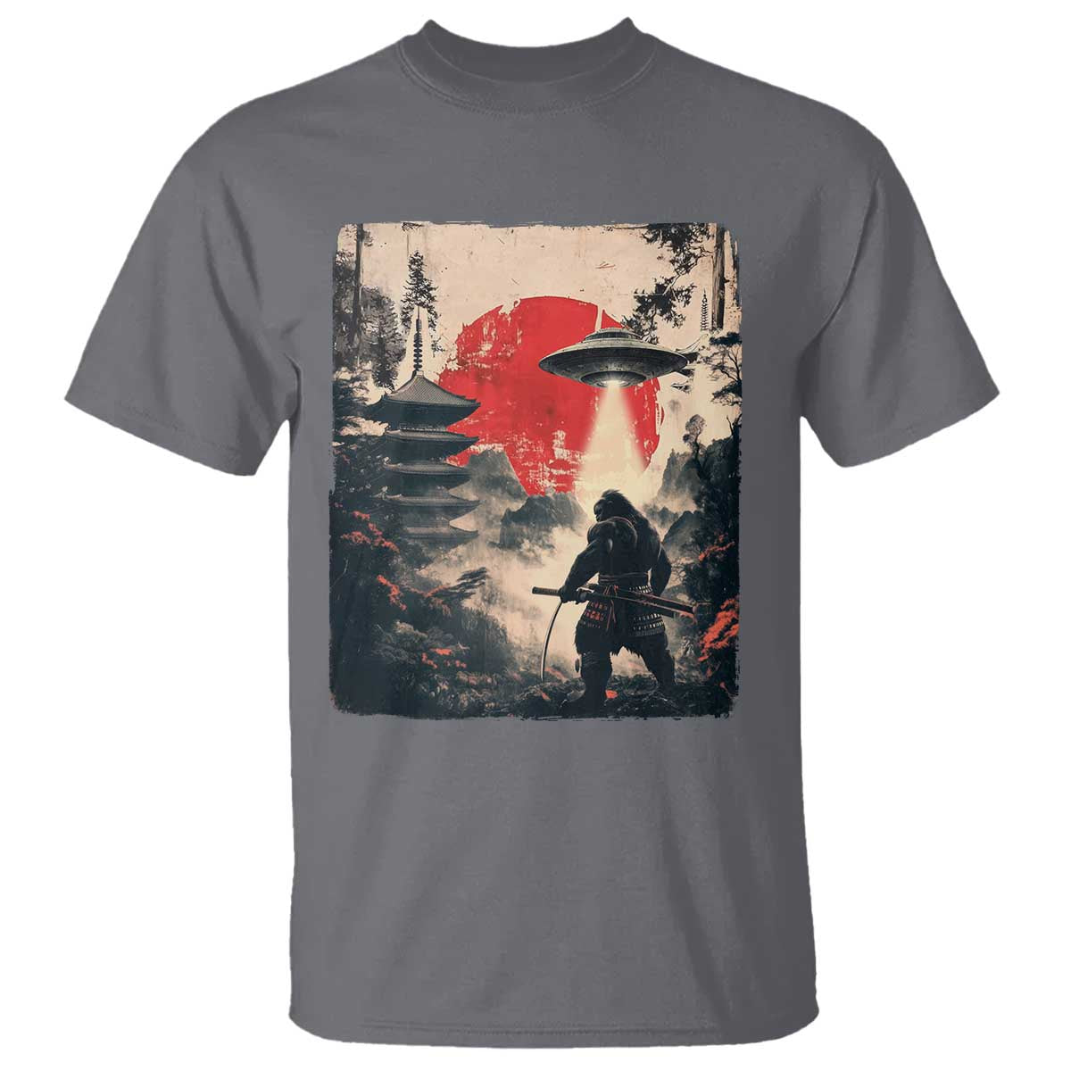 Samurai Bigfoot T Shirt Funny Japanese Retro Vintage Sasquatch Graphic Ukiyo-e Art TS10 Charcoal Print Your Wear