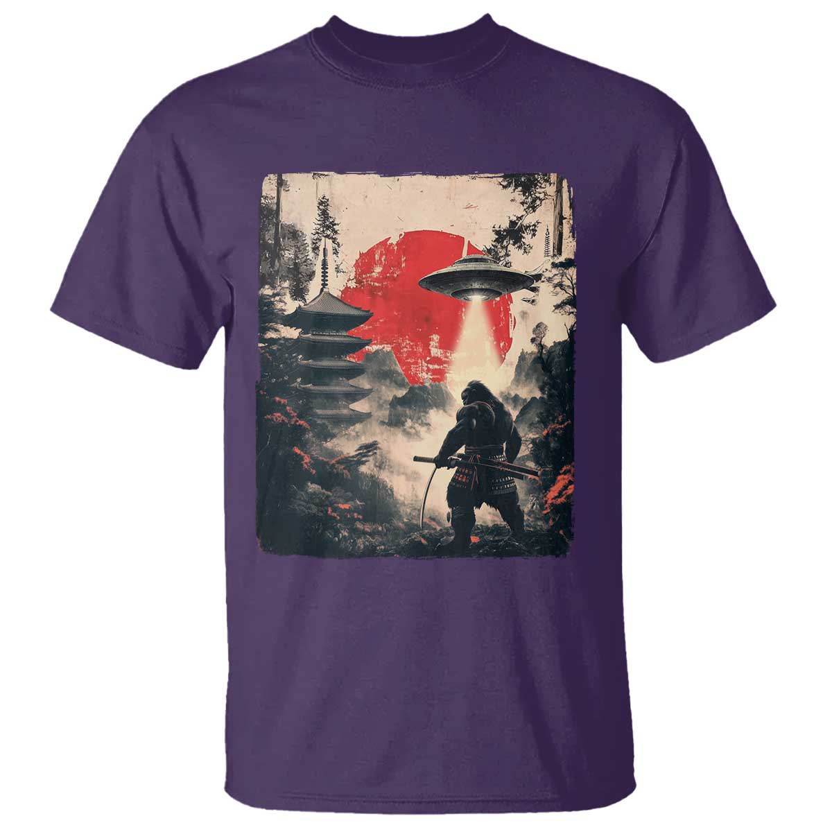 Samurai Bigfoot T Shirt Funny Japanese Retro Vintage Sasquatch Graphic Ukiyo-e Art TS10 Purple Print Your Wear