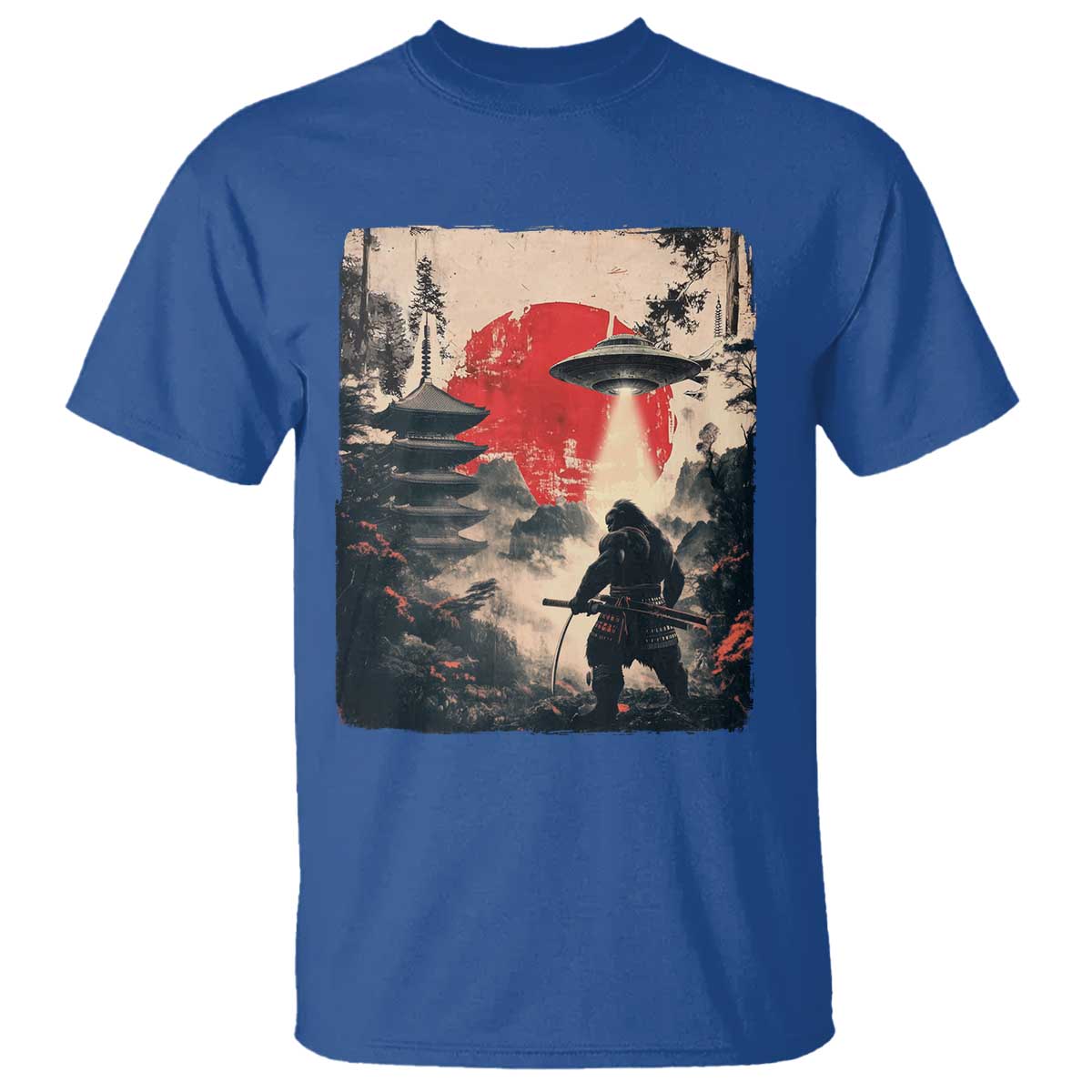 Samurai Bigfoot T Shirt Funny Japanese Retro Vintage Sasquatch Graphic Ukiyo-e Art TS10 Royal Blue Print Your Wear