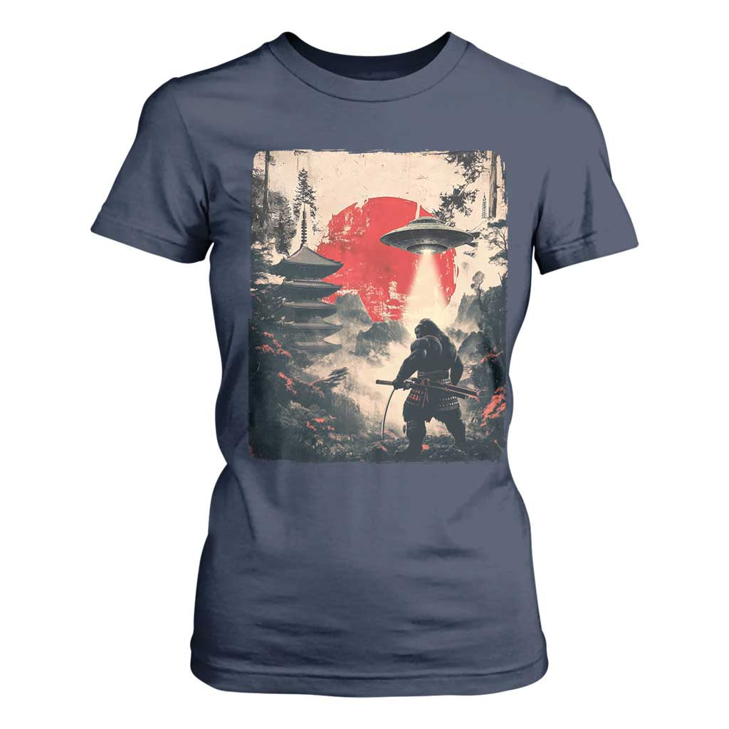 Samurai Bigfoot T Shirt For Women Funny Japanese Retro Vintage Sasquatch Graphic Ukiyo-e Art TS10 Navy Print Your Wear