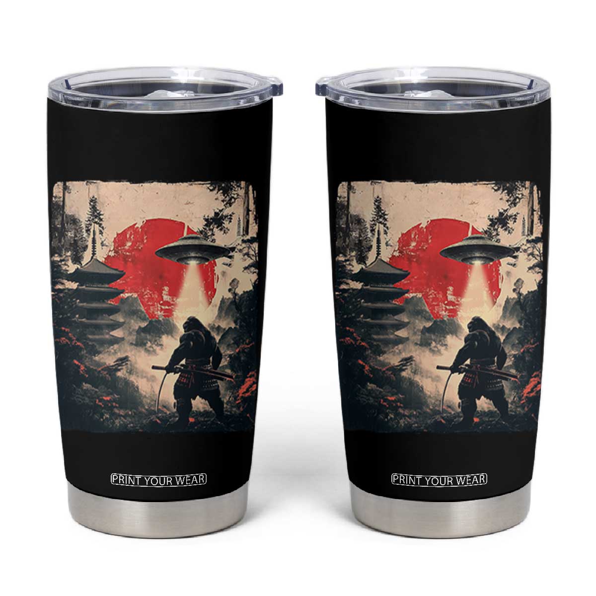 Samurai Bigfoot Tumbler Cup Funny Japanese Retro Vintage Sasquatch Graphic Ukiyo-e Art TS10 Black Print Your Wear