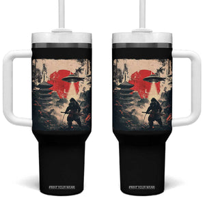 Samurai Bigfoot Tumbler With Handle Funny Japanese Retro Vintage Sasquatch Graphic Ukiyo-e Art TS10 One Size: 40 oz Black Print Your Wear