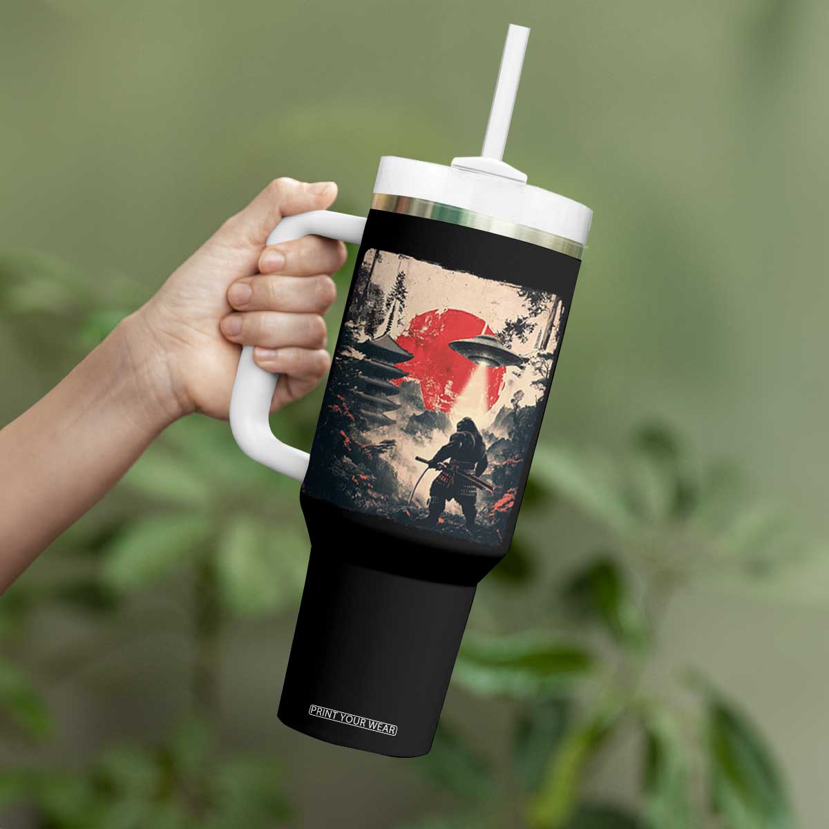 Samurai Bigfoot Tumbler With Handle Funny Japanese Retro Vintage Sasquatch Graphic Ukiyo-e Art TS10 Print Your Wear