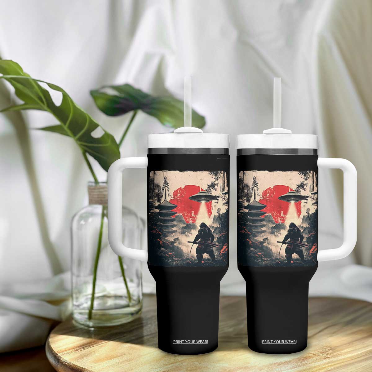 Samurai Bigfoot Tumbler With Handle Funny Japanese Retro Vintage Sasquatch Graphic Ukiyo-e Art TS10 Print Your Wear