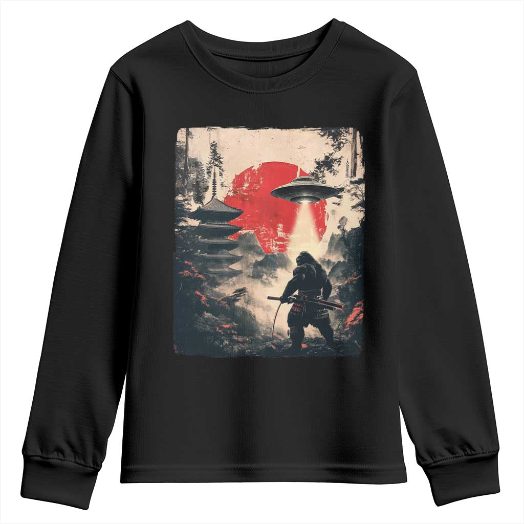 Samurai Bigfoot Youth Sweatshirt Funny Japanese Retro Vintage Sasquatch Graphic Ukiyo-e Art TS10 Black Print Your Wear