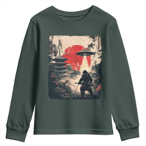 Samurai Bigfoot Youth Sweatshirt Funny Japanese Retro Vintage Sasquatch Graphic Ukiyo-e Art TS10 Dark Forest Green Print Your Wear
