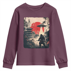 Samurai Bigfoot Youth Sweatshirt Funny Japanese Retro Vintage Sasquatch Graphic Ukiyo-e Art TS10 Maroon Print Your Wear