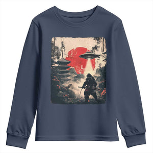 Samurai Bigfoot Youth Sweatshirt Funny Japanese Retro Vintage Sasquatch Graphic Ukiyo-e Art TS10 Navy Print Your Wear