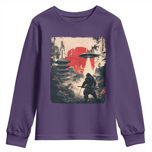 Samurai Bigfoot Youth Sweatshirt Funny Japanese Retro Vintage Sasquatch Graphic Ukiyo-e Art TS10 Purple Print Your Wear
