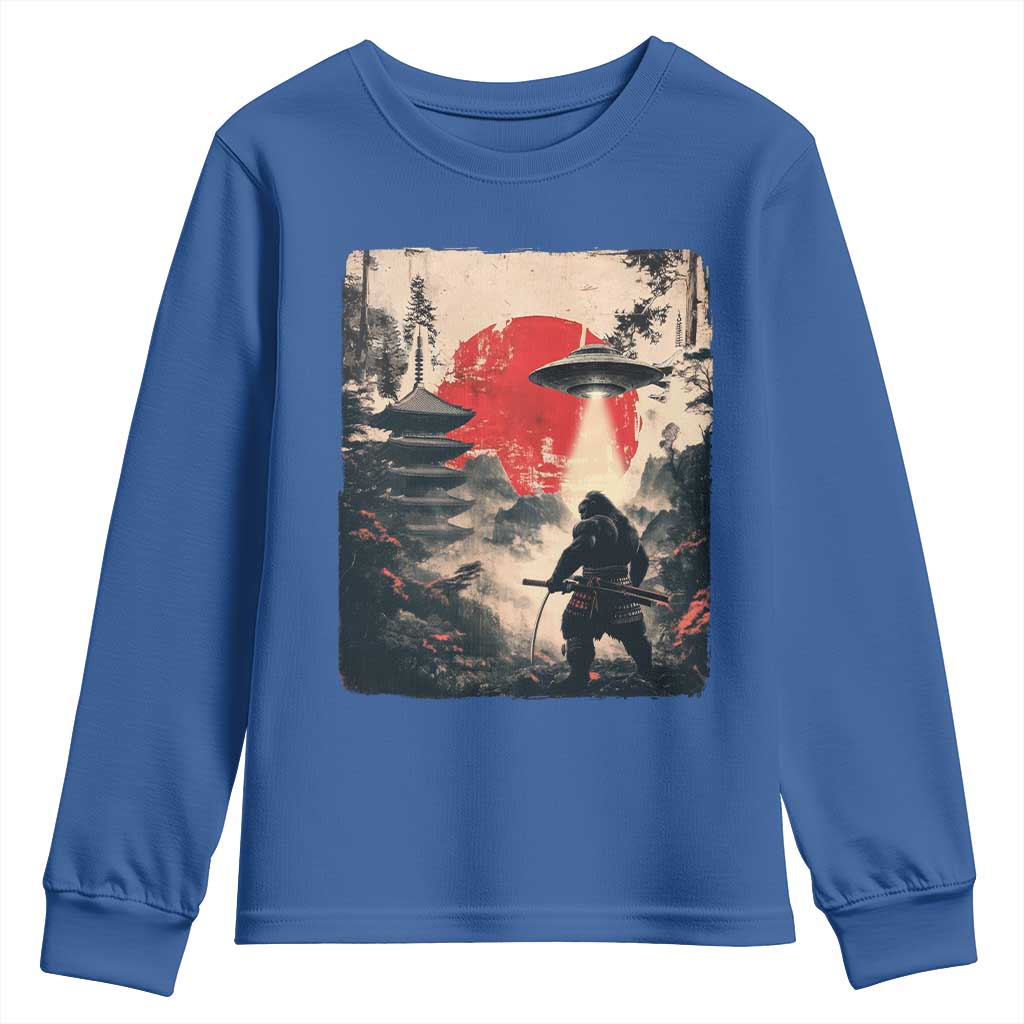Samurai Bigfoot Youth Sweatshirt Funny Japanese Retro Vintage Sasquatch Graphic Ukiyo-e Art TS10 Royal Blue Print Your Wear