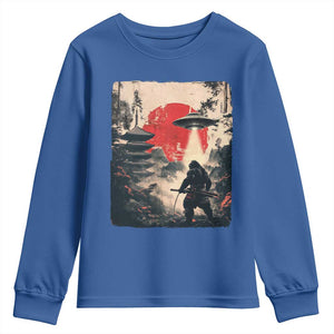 Samurai Bigfoot Youth Sweatshirt Funny Japanese Retro Vintage Sasquatch Graphic Ukiyo-e Art TS10 Royal Blue Print Your Wear
