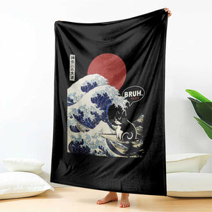 Japanese Kawaii Anime Cat Throw Blanket Funny Surfing Cat Bruh Retro The Great Wave Kanagawa TS10 Print Your Wear