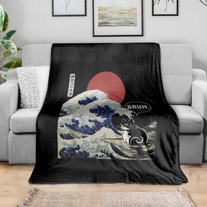 Japanese Kawaii Anime Cat Throw Blanket Funny Surfing Cat Bruh Retro The Great Wave Kanagawa TS10 Print Your Wear