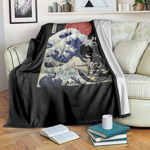 Japanese Kawaii Anime Cat Throw Blanket Funny Surfing Cat Bruh Retro The Great Wave Kanagawa TS10 Print Your Wear