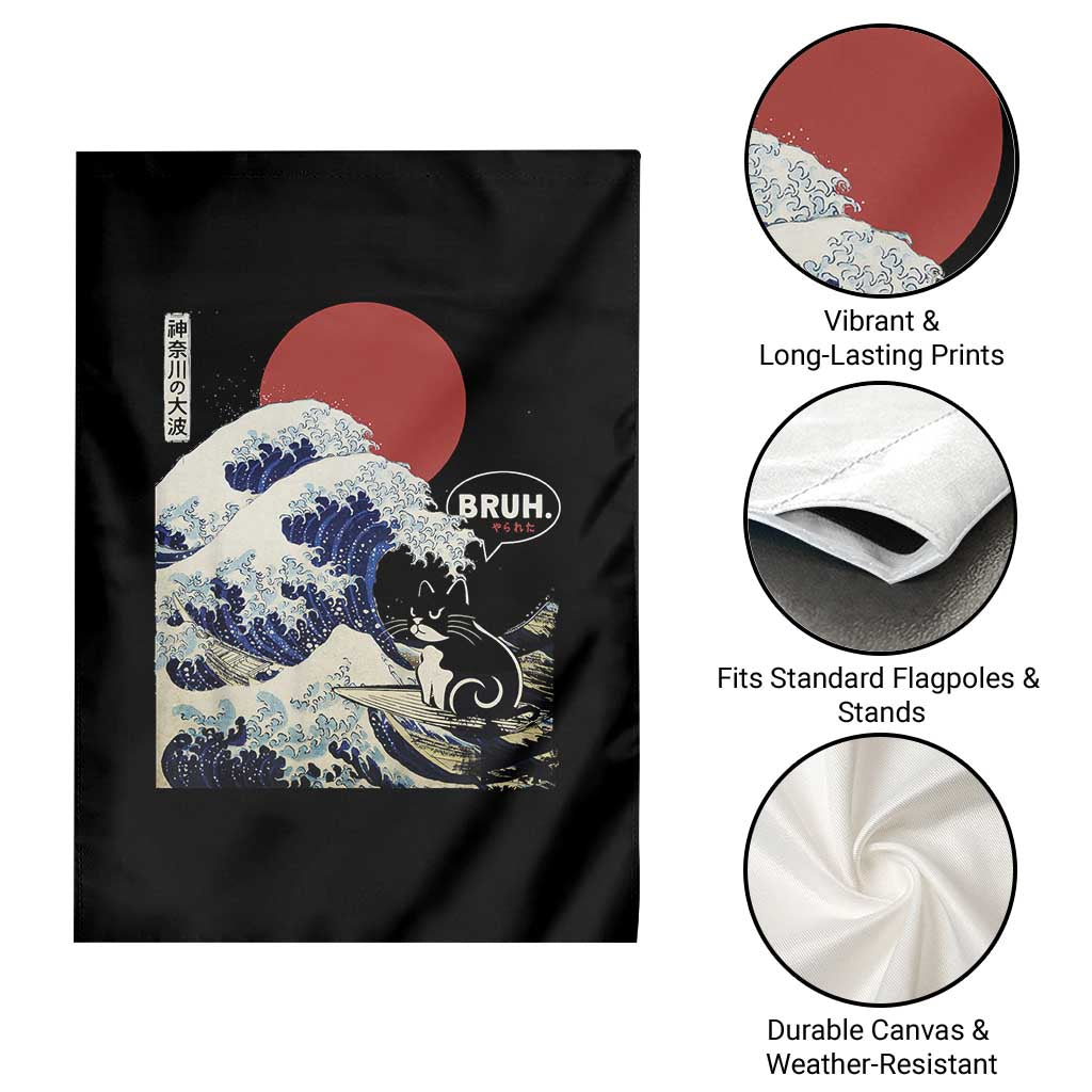 Japanese Kawaii Anime Cat Garden Flag Funny Surfing Cat Bruh Retro The Great Wave Kanagawa TS10 Print Your Wear