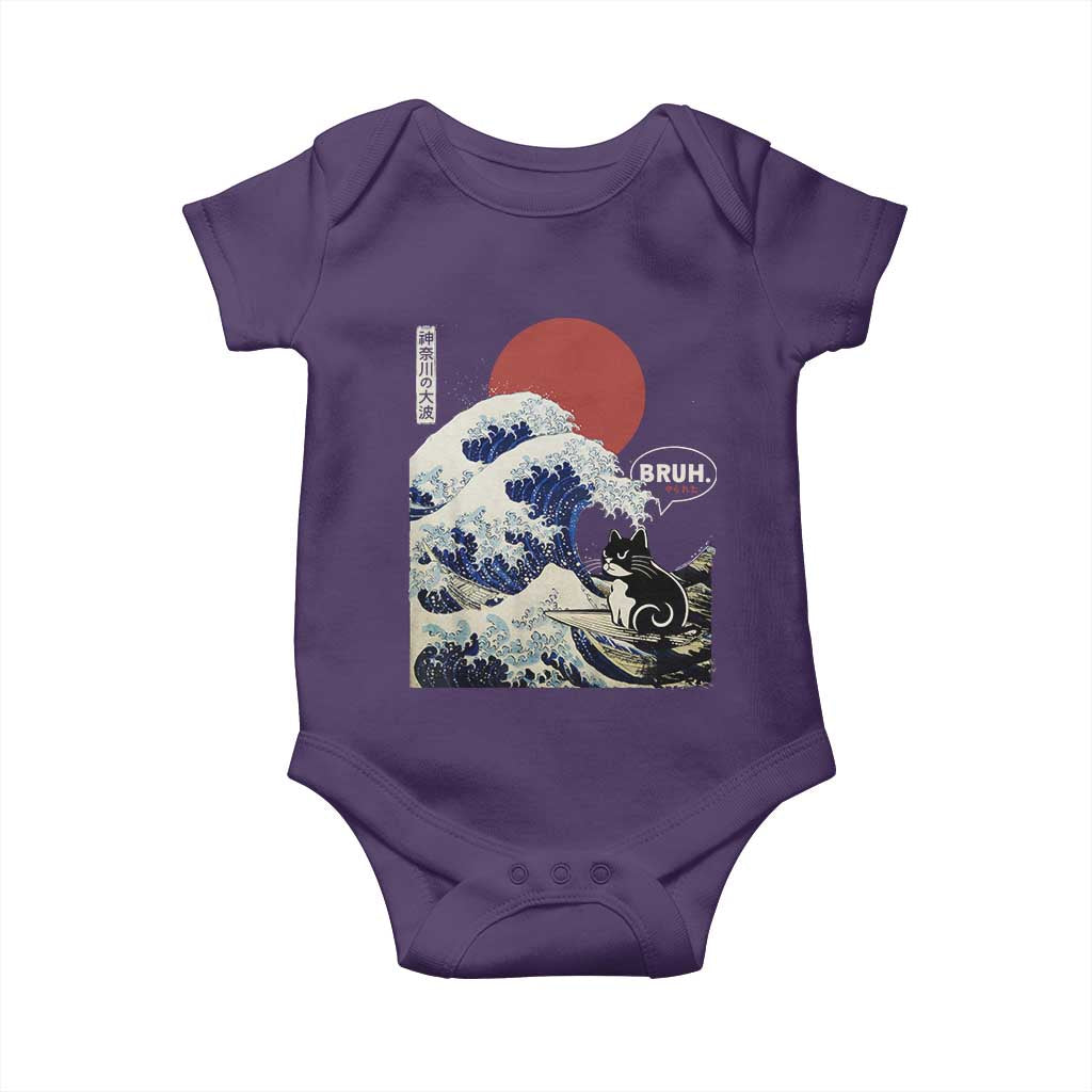 Japanese Kawaii Anime Cat Baby Onesie Funny Surfing Cat Bruh Retro The Great Wave Kanagawa TS10 Purple Print Your Wear
