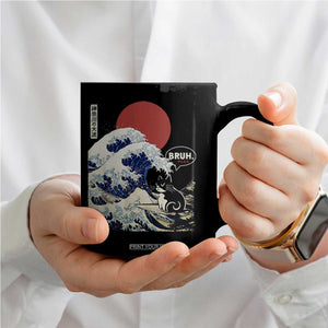 Japanese Kawaii Anime Cat Coffee Mug Funny Surfing Cat Bruh Retro The Great Wave Kanagawa TS10 Print Your Wear