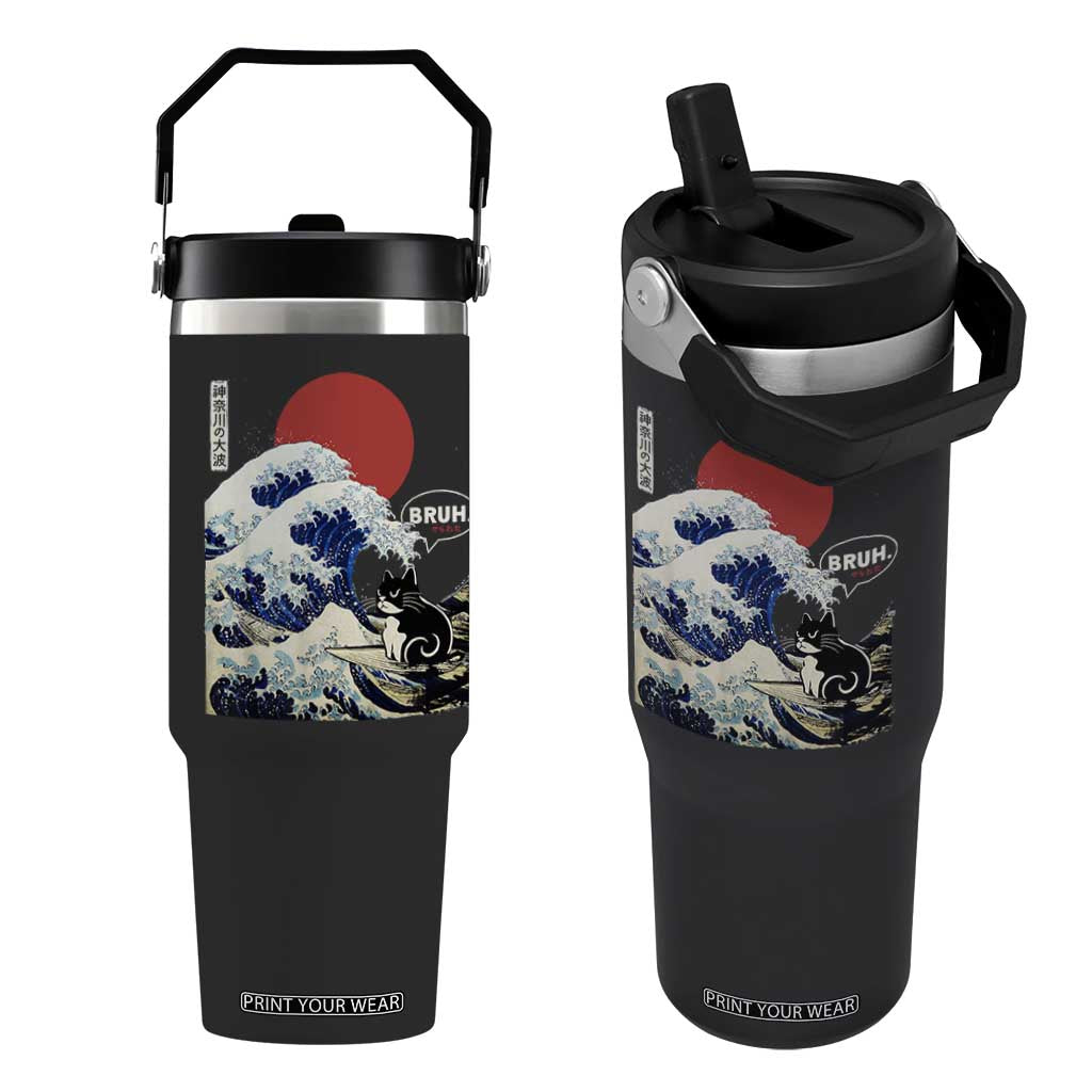 Japanese Kawaii Anime Cat Flip Straw Tumbler Funny Surfing Cat Bruh Retro The Great Wave Kanagawa TS10 One Size: 30 oz Black Print Your Wear