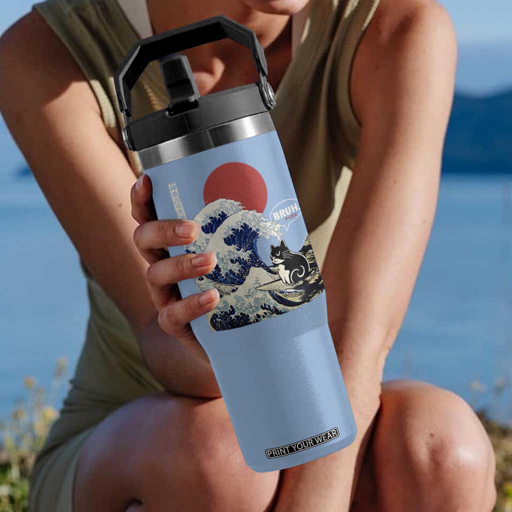 Japanese Kawaii Anime Cat Flip Straw Tumbler Funny Surfing Cat Bruh Retro The Great Wave Kanagawa TS10 One Size: 30 oz Light Blue Print Your Wear