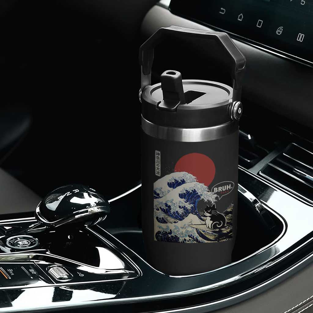 Japanese Kawaii Anime Cat Flip Straw Tumbler Funny Surfing Cat Bruh Retro The Great Wave Kanagawa TS10 Print Your Wear
