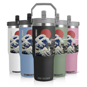 Japanese Kawaii Anime Cat Flip Straw Tumbler Funny Surfing Cat Bruh Retro The Great Wave Kanagawa TS10 Print Your Wear