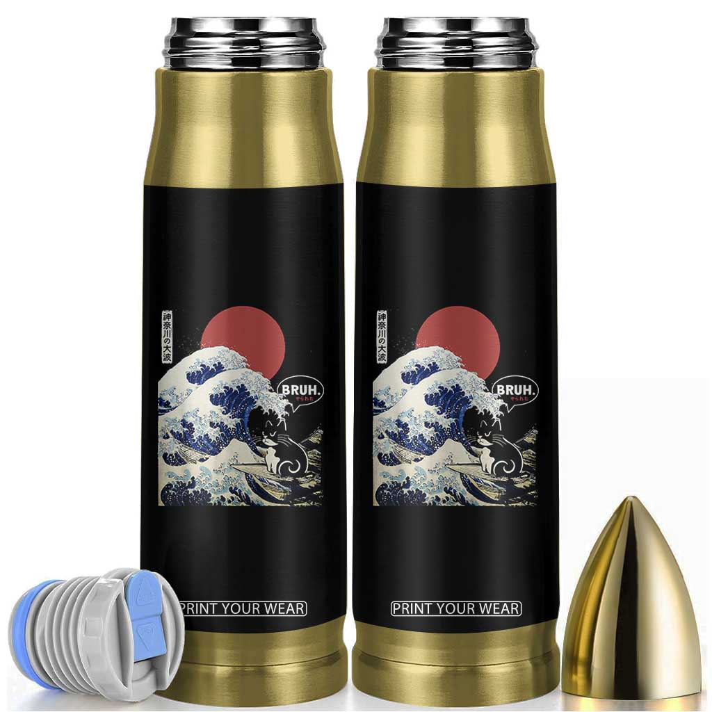 Japanese Kawaii Anime Cat Bullet Tumbler Funny Surfing Cat Bruh Retro The Great Wave Kanagawa TS10 Black Print Your Wear