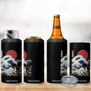 Japanese Kawaii Anime Cat 4 in 1 Can Cooler Tumbler Funny Surfing Cat Bruh Retro The Great Wave Kanagawa TS10 Print Your Wear