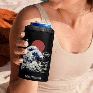 Japanese Kawaii Anime Cat 4 in 1 Can Cooler Tumbler Funny Surfing Cat Bruh Retro The Great Wave Kanagawa TS10 Print Your Wear