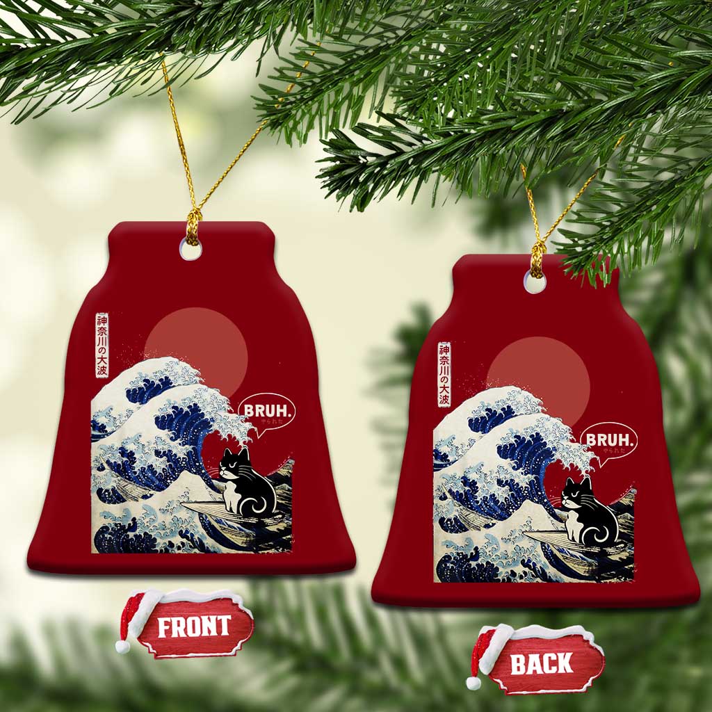 Japanese Kawaii Anime Cat Ceramic Ornament Funny Surfing Cat Bruh Retro The Great Wave Kanagawa TS10 Print Your Wear