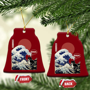 Japanese Kawaii Anime Cat Ceramic Ornament Funny Surfing Cat Bruh Retro The Great Wave Kanagawa TS10 Print Your Wear