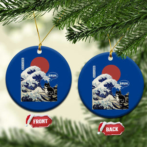 Japanese Kawaii Anime Cat Ceramic Ornament Funny Surfing Cat Bruh Retro The Great Wave Kanagawa TS10 1pc Blue Print Your Wear