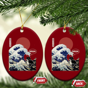 Japanese Kawaii Anime Cat Ceramic Ornament Funny Surfing Cat Bruh Retro The Great Wave Kanagawa TS10 Print Your Wear
