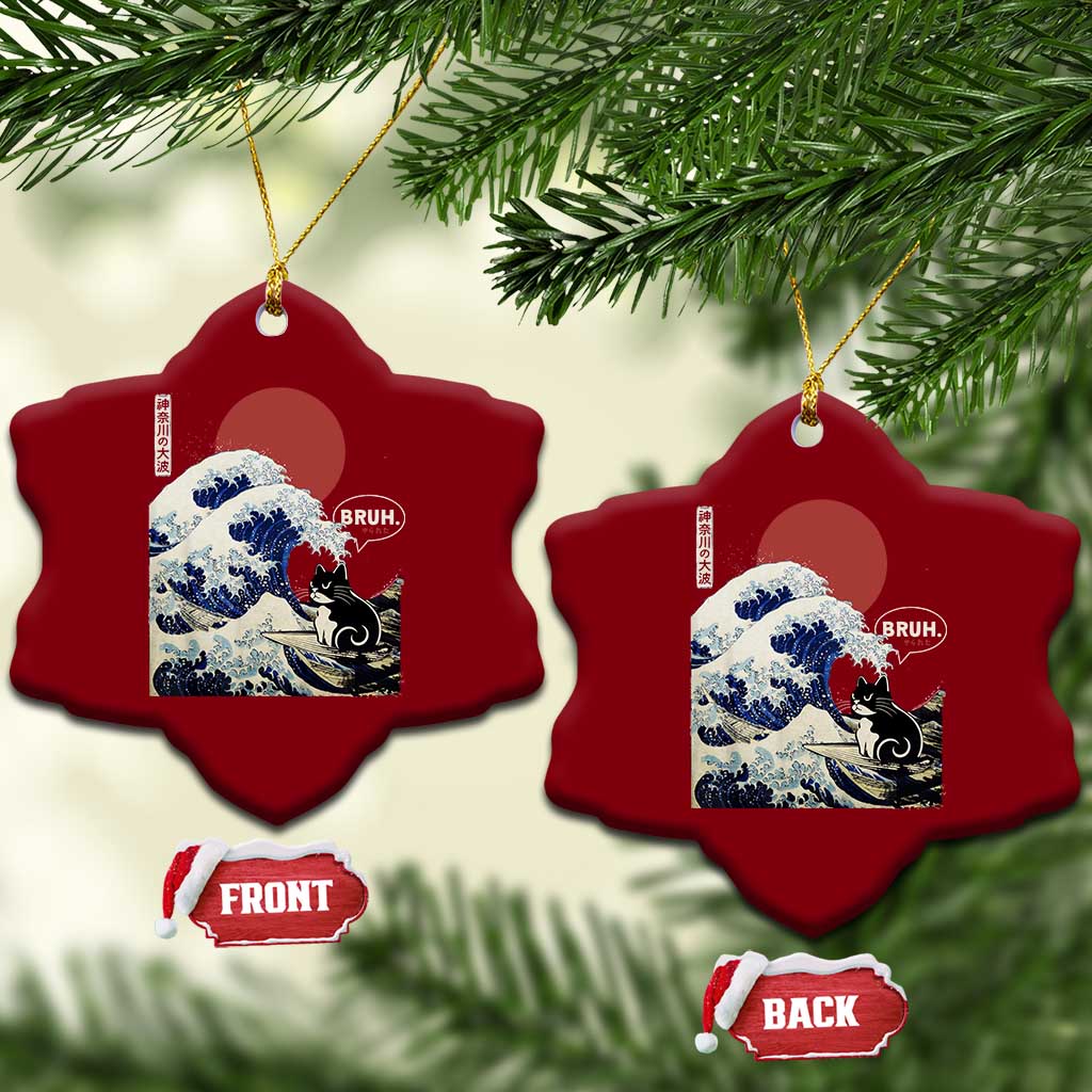 Japanese Kawaii Anime Cat Ceramic Ornament Funny Surfing Cat Bruh Retro The Great Wave Kanagawa TS10 Print Your Wear